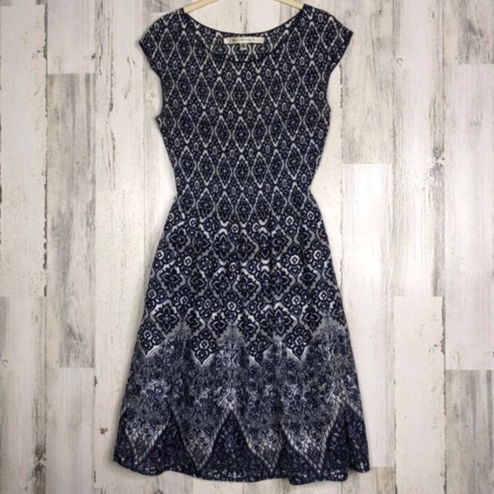 Max Studio Womens Blue Geometric Floral Dress Sz M